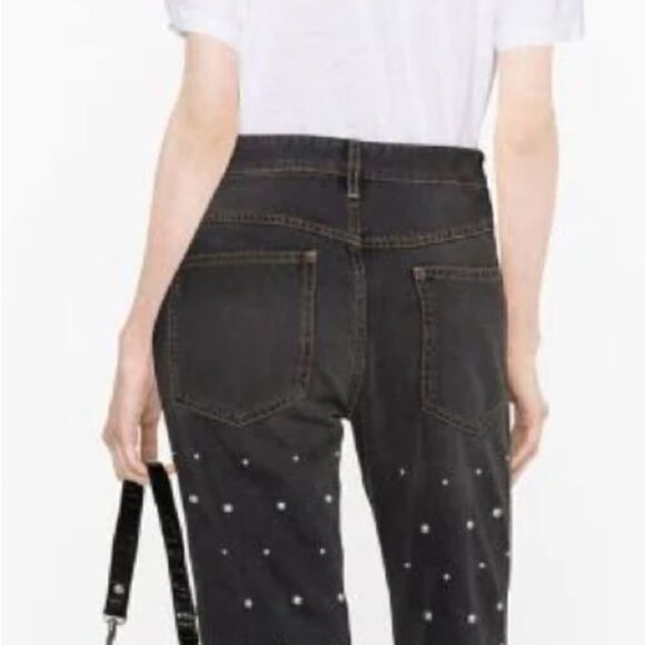NWT Isabel Marant Pearl Bead Embellished Straight Leg Jeans Black Sz 36/ Small - Picture 8 of 16